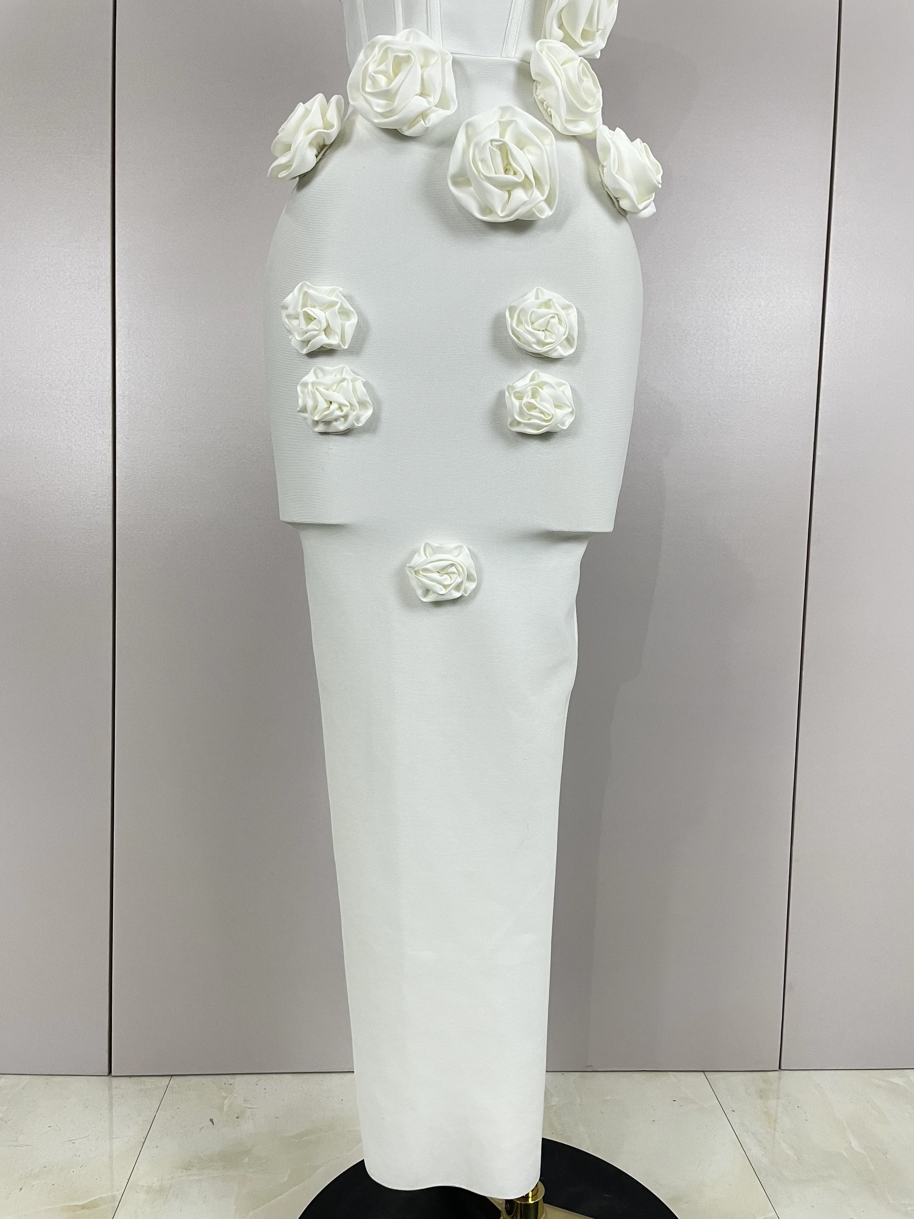 Sexy Fashion White Elegant Strapless Flower Bodycon Long Dress Women Casual Streetwear Club Birthday Party Slim Elegangt Dresses