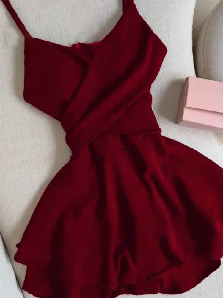 Chic Summer Dress Women Clothing Solid Color Sleeveless Sling Robe Femme 2025 Vestidos De Mujer Slim Waist Folds Mini Dresses