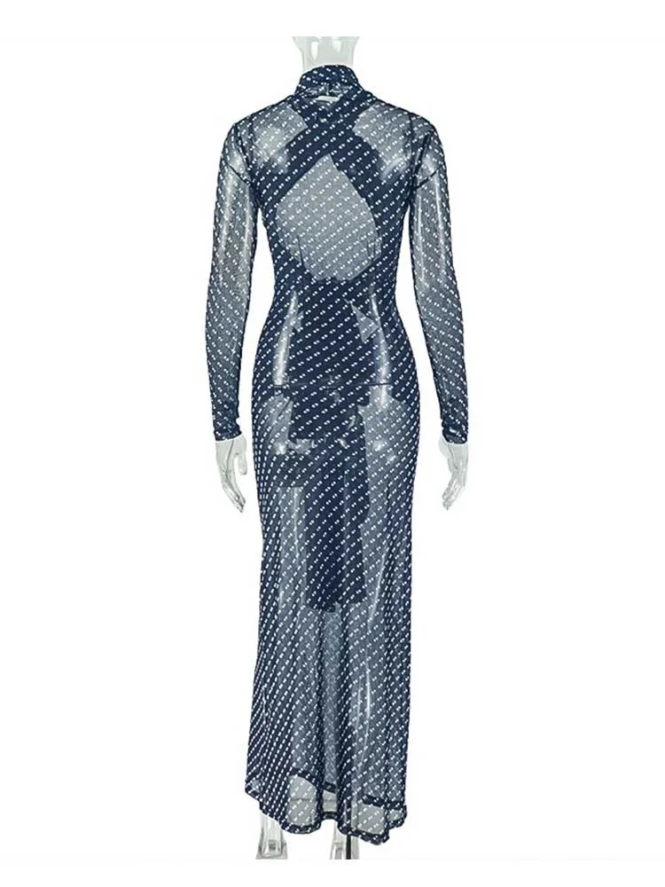 Spring Female Clothes Long Sleeve Maxi Dress for Woman Boho Black and White Dresses Elegant Mid-turtleneck Waist Slimming Dress