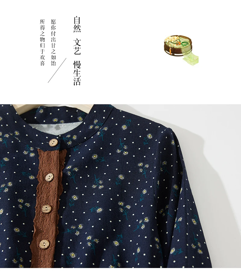 2024 Print Floral Patchwork Vintage Autumn Dress Draw String Office Lady Outdoor Work Dress Fashion Women Casual Spring Dress
