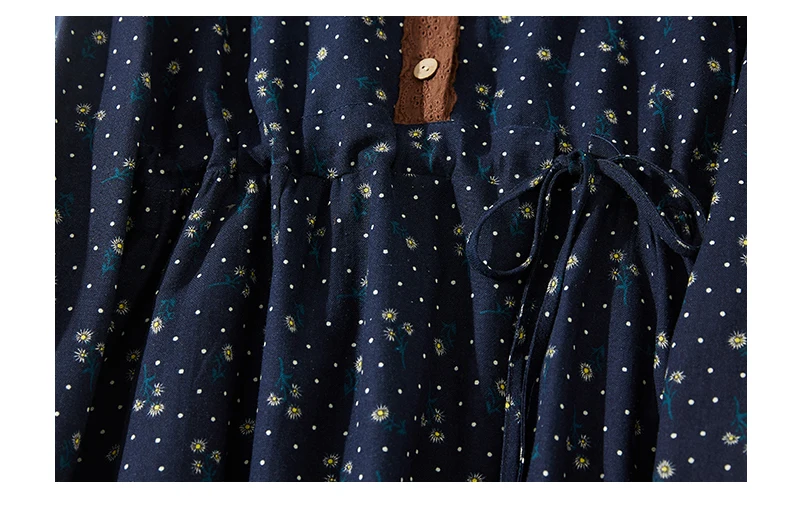 2024 Print Floral Patchwork Vintage Autumn Dress Draw String Office Lady Outdoor Work Dress Fashion Women Casual Spring Dress