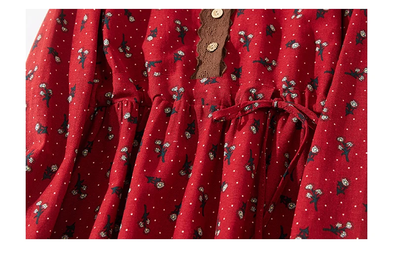 2024 Print Floral Patchwork Vintage Autumn Dress Draw String Office Lady Outdoor Work Dress Fashion Women Casual Spring Dress