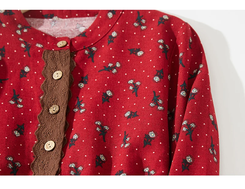 2024 Print Floral Patchwork Vintage Autumn Dress Draw String Office Lady Outdoor Work Dress Fashion Women Casual Spring Dress