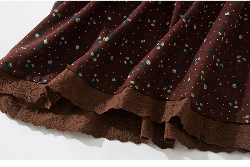 2024 Print Floral Patchwork Vintage Autumn Dress Draw String Office Lady Outdoor Work Dress Fashion Women Casual Spring Dress