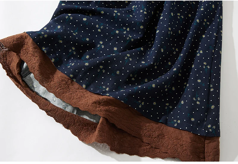 2024 Print Floral Patchwork Vintage Autumn Dress Draw String Office Lady Outdoor Work Dress Fashion Women Casual Spring Dress