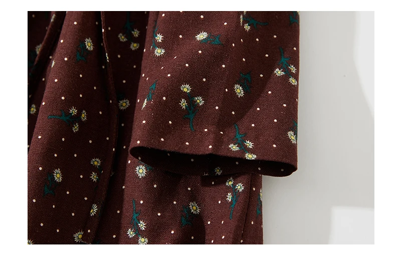 2024 Print Floral Patchwork Vintage Autumn Dress Draw String Office Lady Outdoor Work Dress Fashion Women Casual Spring Dress