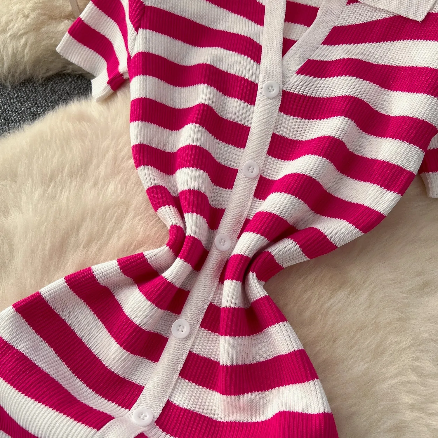 YuooMuoo Chic Fashion Sexy Wrap Hips Knitted Maxi Dress 2026 Summer Women Single-breasted Stripes Sweater Dress Streetwear Robes