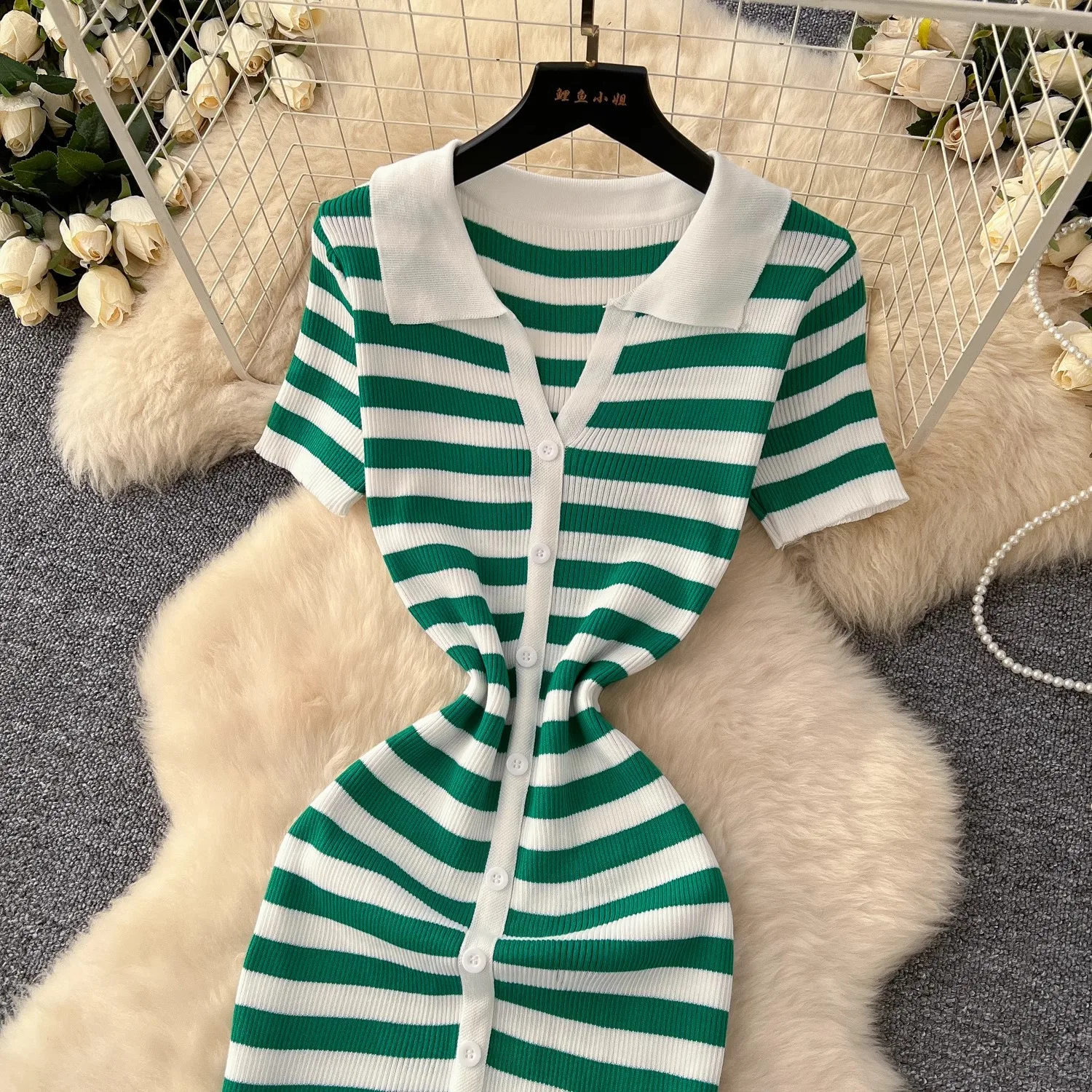 YuooMuoo Chic Fashion Sexy Wrap Hips Knitted Maxi Dress 2026 Summer Women Single-breasted Stripes Sweater Dress Streetwear Robes