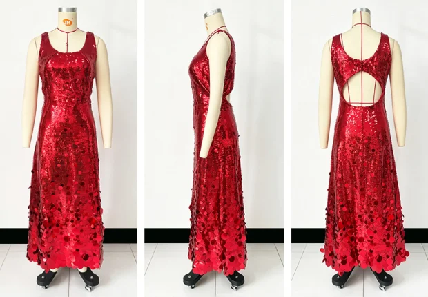 Sexy Sequined Long Dress Women Sling Sleeveless Backless Hollow Out Female Party Dresses 2026 Spring U-neck Lady Robe