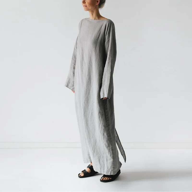 Fall Long Sleeve Loose Cotton Linen Dress Women 2024 Fashion Casual Solid New Lace-up Bow Maxi Dresses Elegant Vestidos