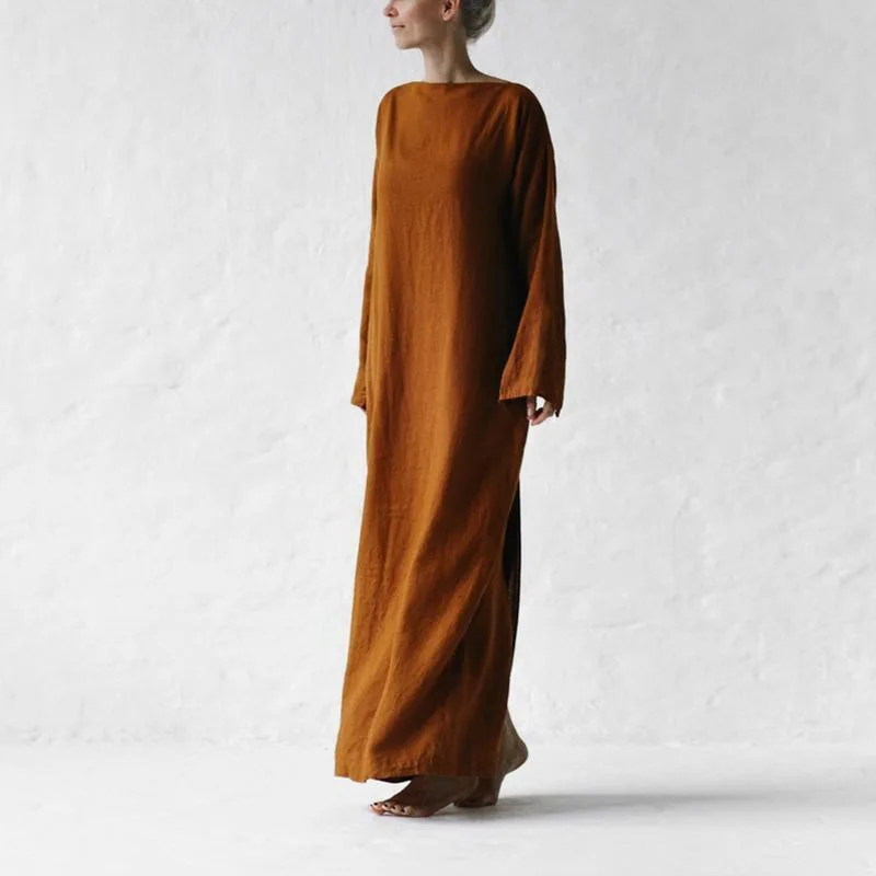 Fall Long Sleeve Loose Cotton Linen Dress Women 2024 Fashion Casual Solid New Lace-up Bow Maxi Dresses Elegant Vestidos