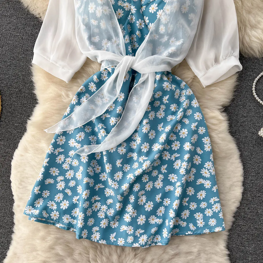 SINGREINY Floral Print Two Piece Dress Women Summer 2022 Slim Vacation Fashion Elegant Ladies A Line Beach Midi Dresses
