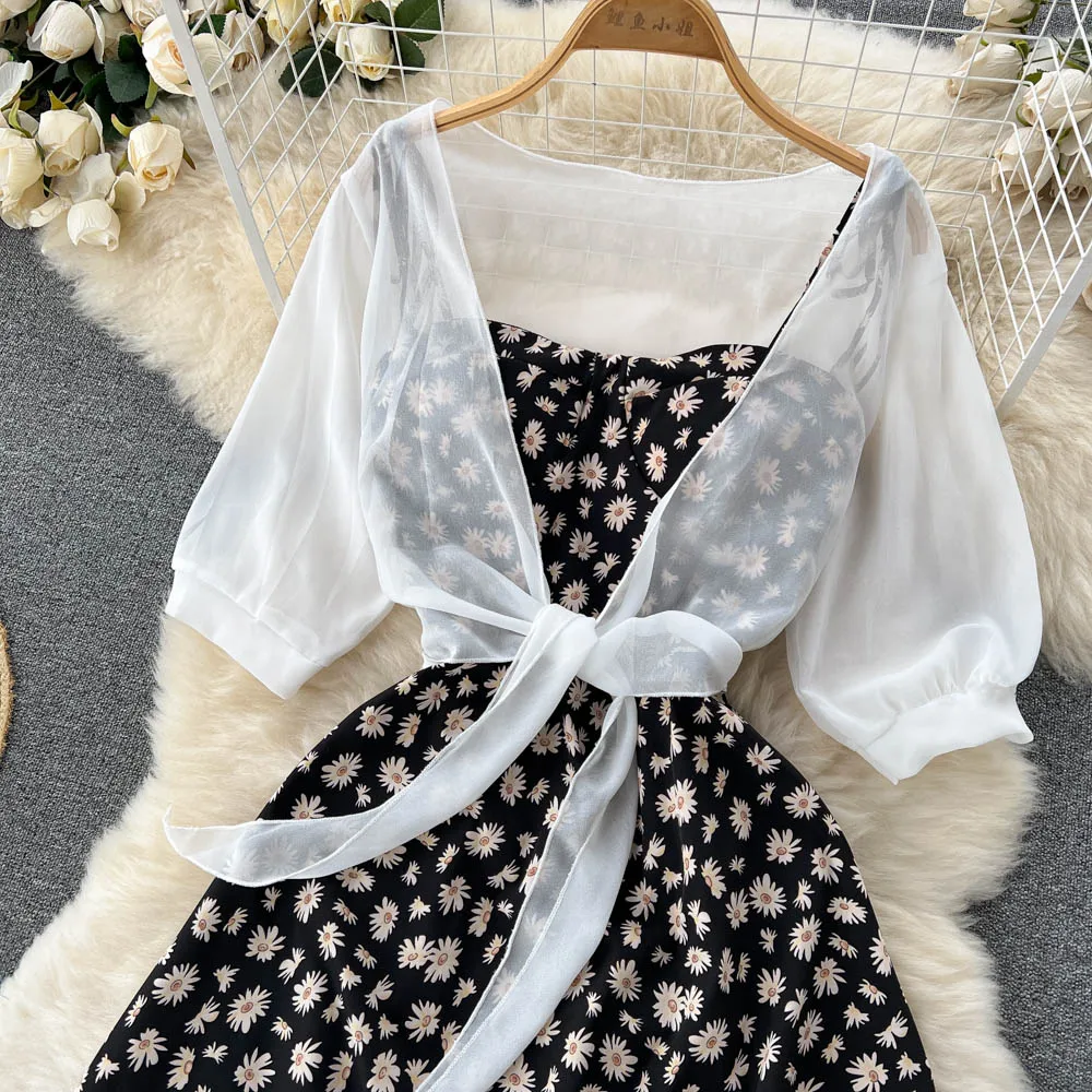 SINGREINY Floral Print Two Piece Dress Women Summer 2022 Slim Vacation Fashion Elegant Ladies A Line Beach Midi Dresses