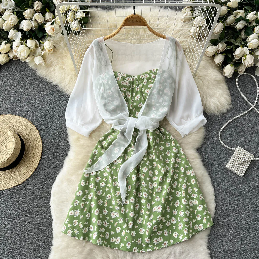 SINGREINY Floral Print Two Piece Dress Women Summer 2022 Slim Vacation Fashion Elegant Ladies A Line Beach Midi Dresses