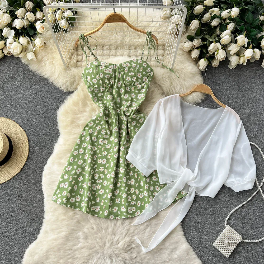 SINGREINY Floral Print Two Piece Dress Women Summer 2022 Slim Vacation Fashion Elegant Ladies A Line Beach Midi Dresses