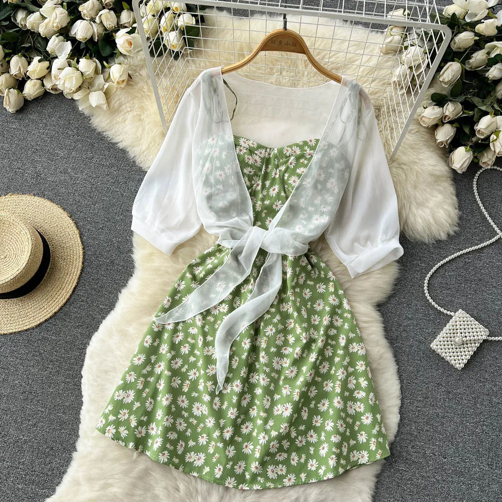 SINGREINY Floral Print Two Piece Dress Women Summer 2022 Slim Vacation Fashion Elegant Ladies A Line Beach Midi Dresses