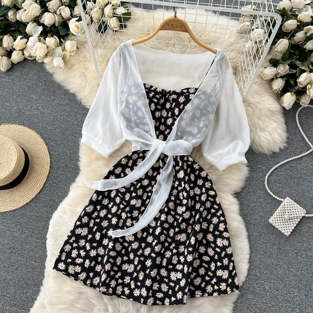 SINGREINY Floral Print Two Piece Dress Women Summer 2022 Slim Vacation Fashion Elegant Ladies A Line Beach Midi Dresses