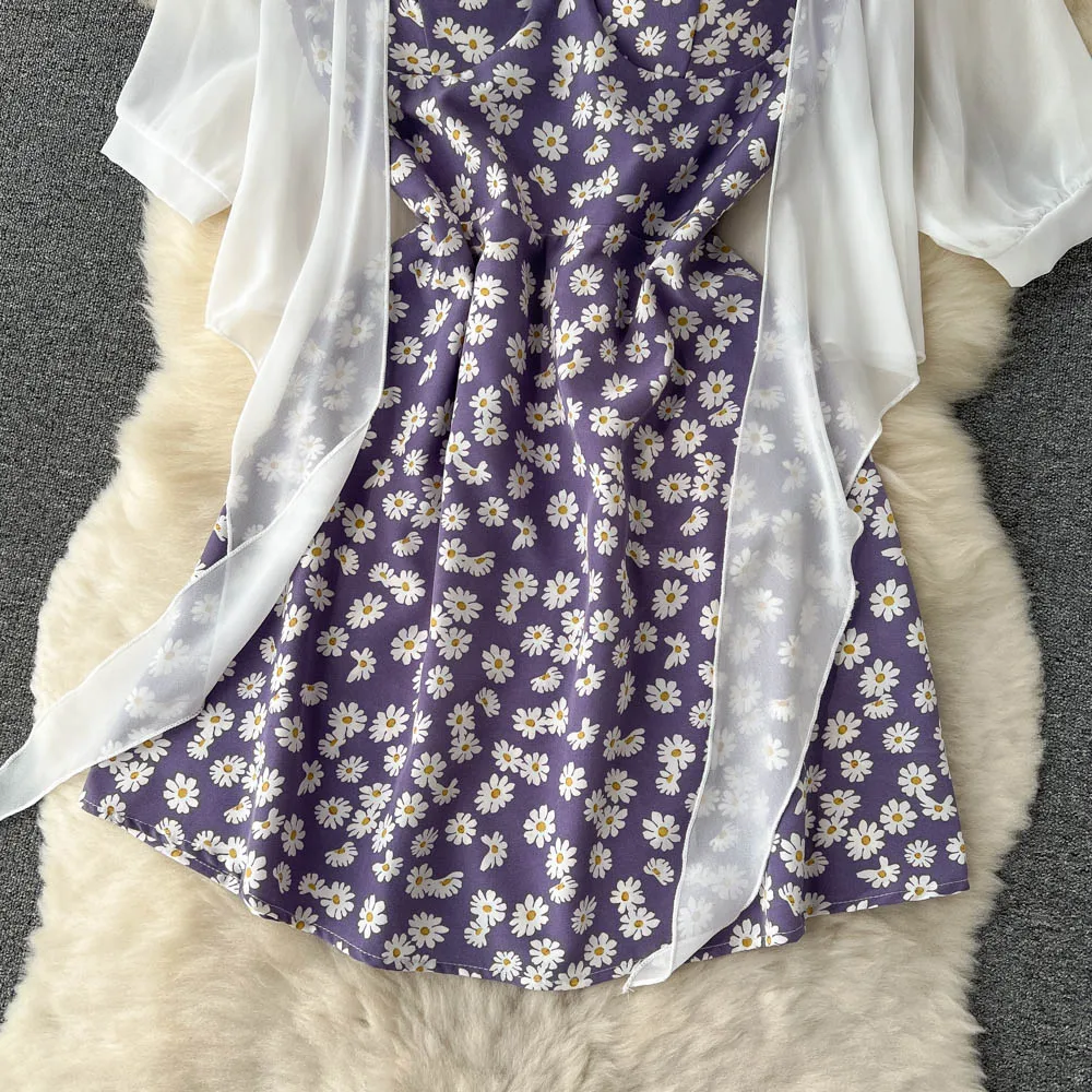 SINGREINY Floral Print Two Piece Dress Women Summer 2022 Slim Vacation Fashion Elegant Ladies A Line Beach Midi Dresses