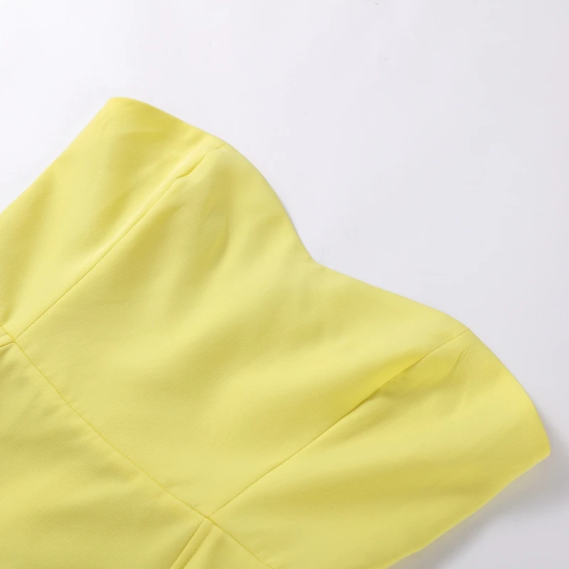 Fashion Yellow Skirts Sets Women's Slim Sleeveless Backless Strapless Tops High Waist Pleated Skirt 2026 Summer Lady Holiday Rob