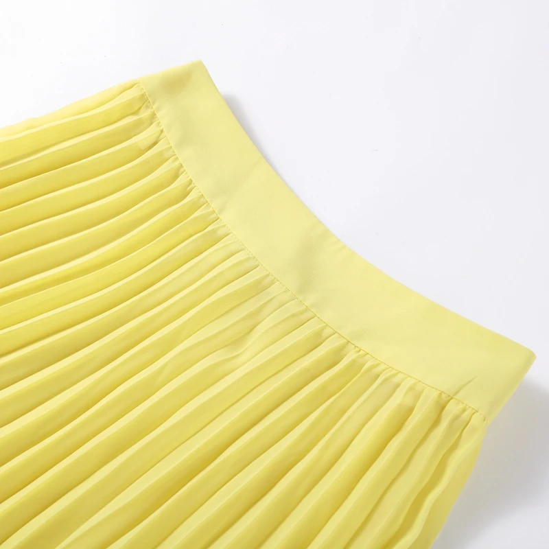 Fashion Yellow Skirts Sets Women's Slim Sleeveless Backless Strapless Tops High Waist Pleated Skirt 2026 Summer Lady Holiday Rob