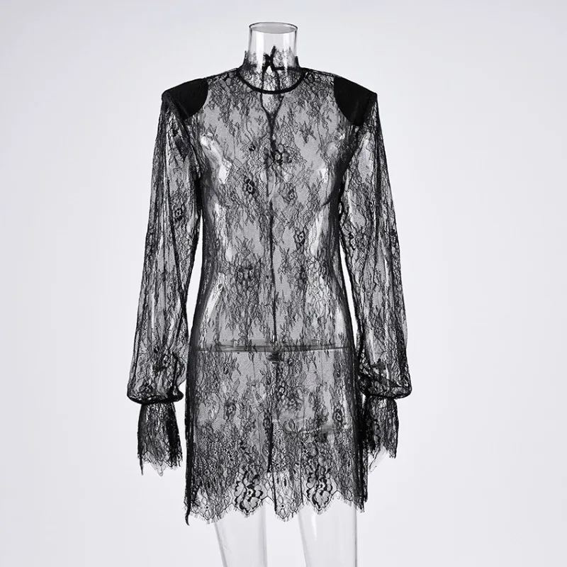 Trendix Sheer Lace Dress For Women's Club Sexy See Through Long Sleeve Mini Dresses Party Elegant Beach Sexy Cover Up Dress 2026