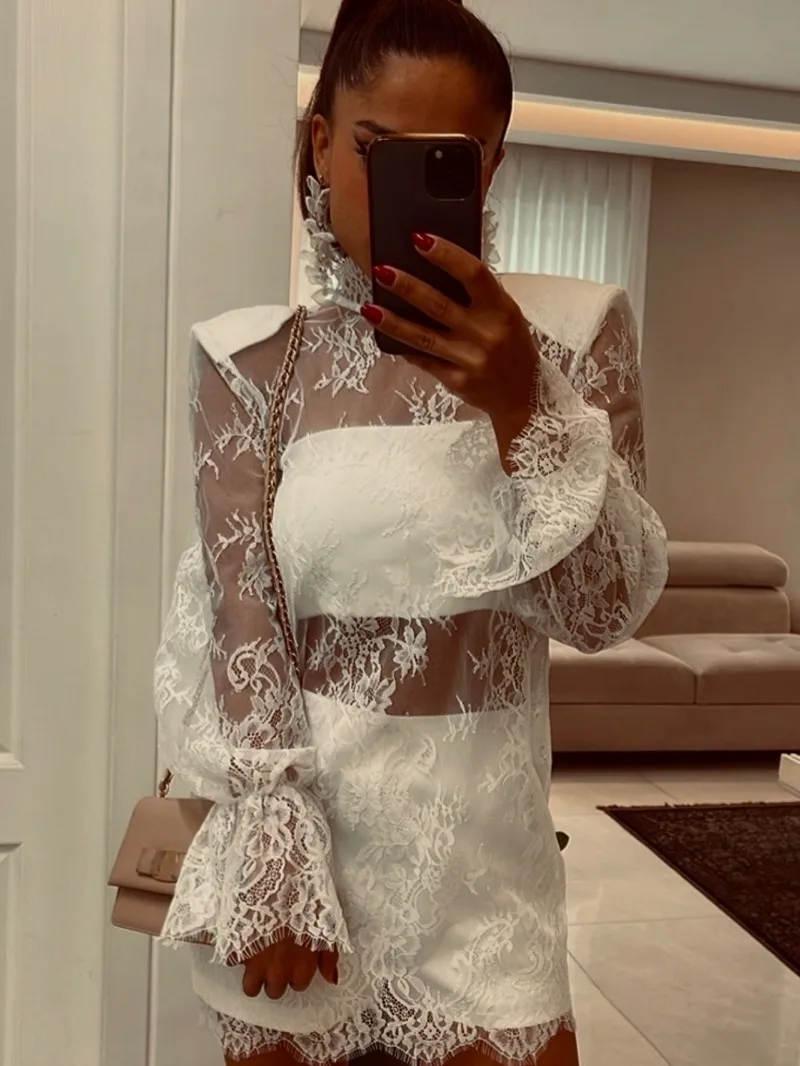 Trendix Sheer Lace Dress For Women's Club Sexy See Through Long Sleeve Mini Dresses Party Elegant Beach Sexy Cover Up Dress 2026