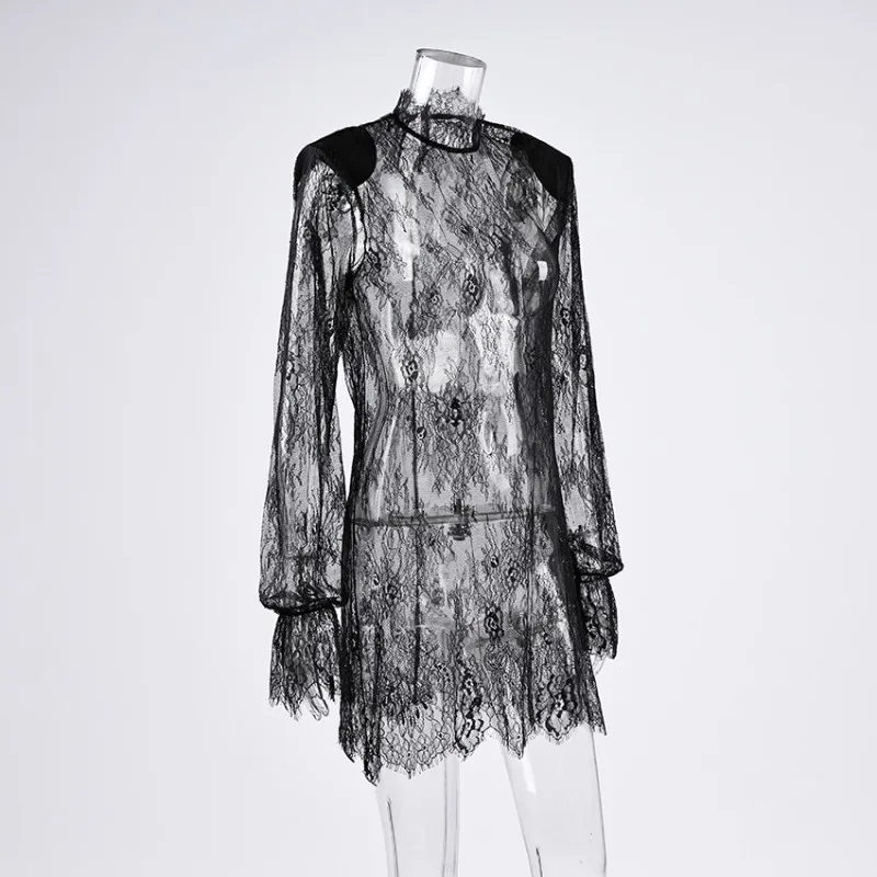 Trendix Sheer Lace Dress For Women's Club Sexy See Through Long Sleeve Mini Dresses Party Elegant Beach Sexy Cover Up Dress 2026