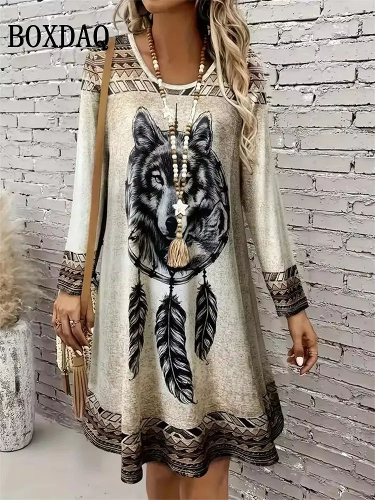 2025 New Autumn Women’s Long Sleeve Dress Casual O-Neck Mini Dresses Fashion Elegant Colorful Striped 3D Printed A-Line Dresses