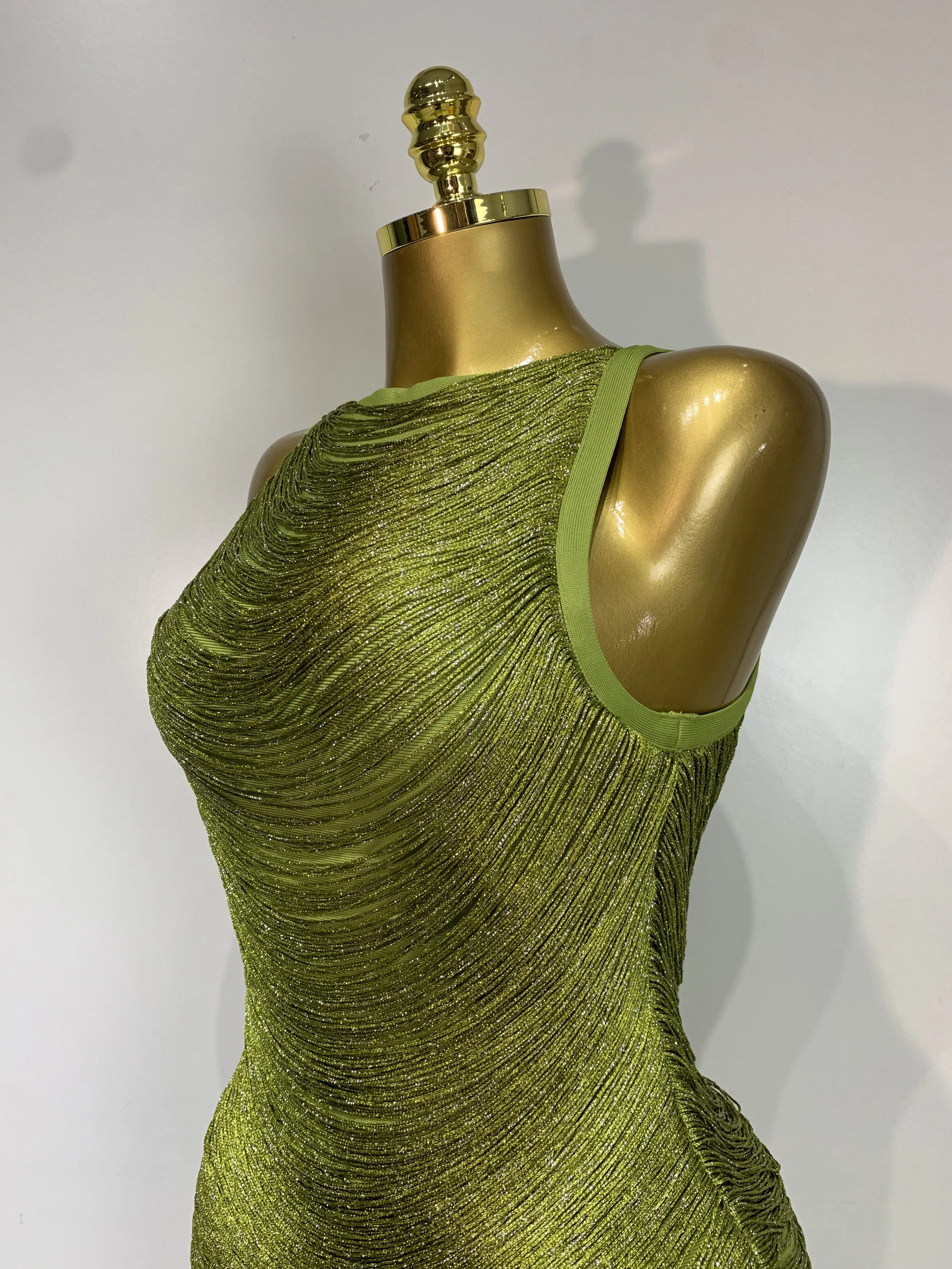 Women Sexy O Neck Sleeveless Gradient Tassel Mini Bodycon Bandage Dress Celebrity Elegant Evening Club Party Cocktail Dress