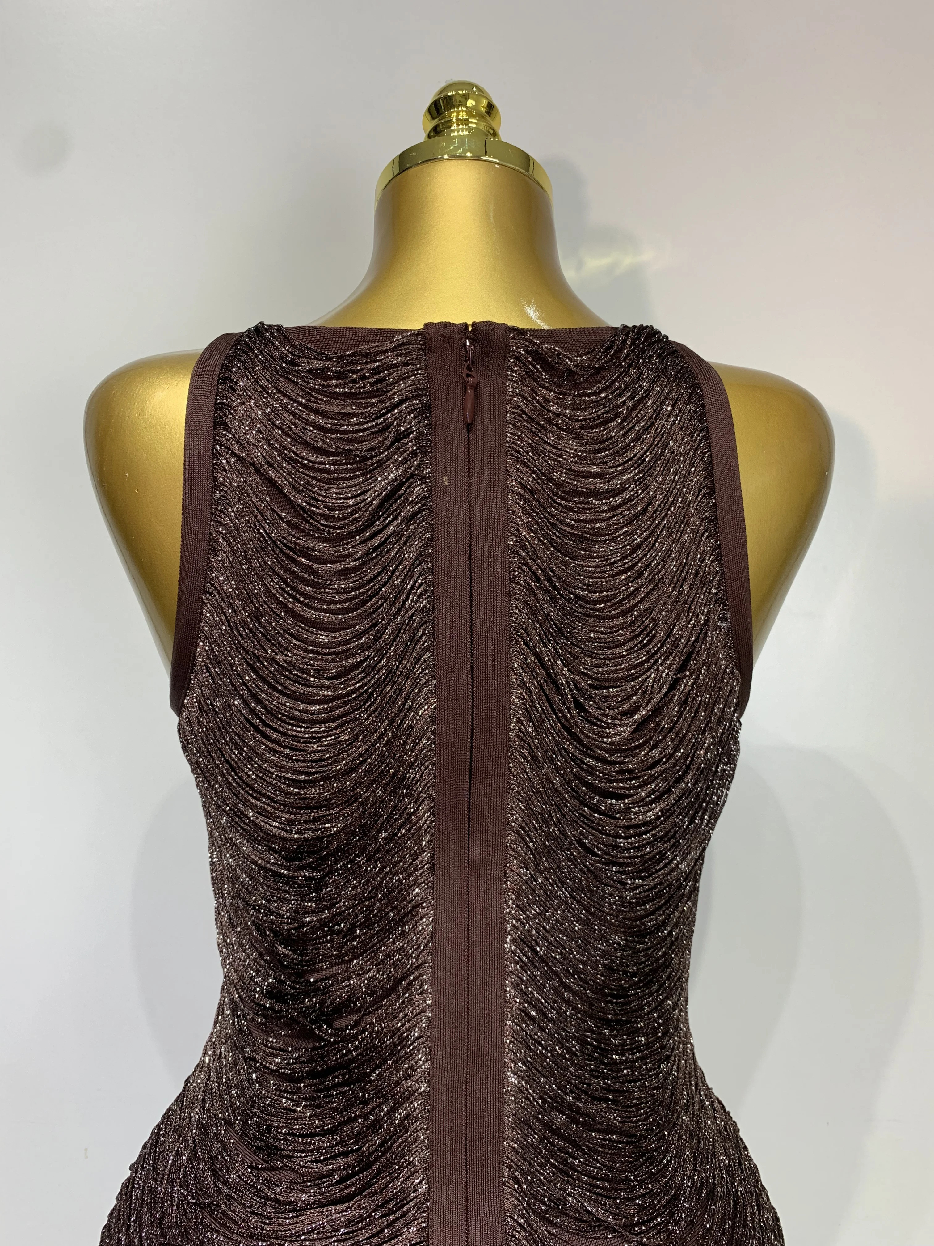 Women Sexy O Neck Sleeveless Gradient Tassel Mini Bodycon Bandage Dress Celebrity Elegant Evening Club Party Cocktail Dress
