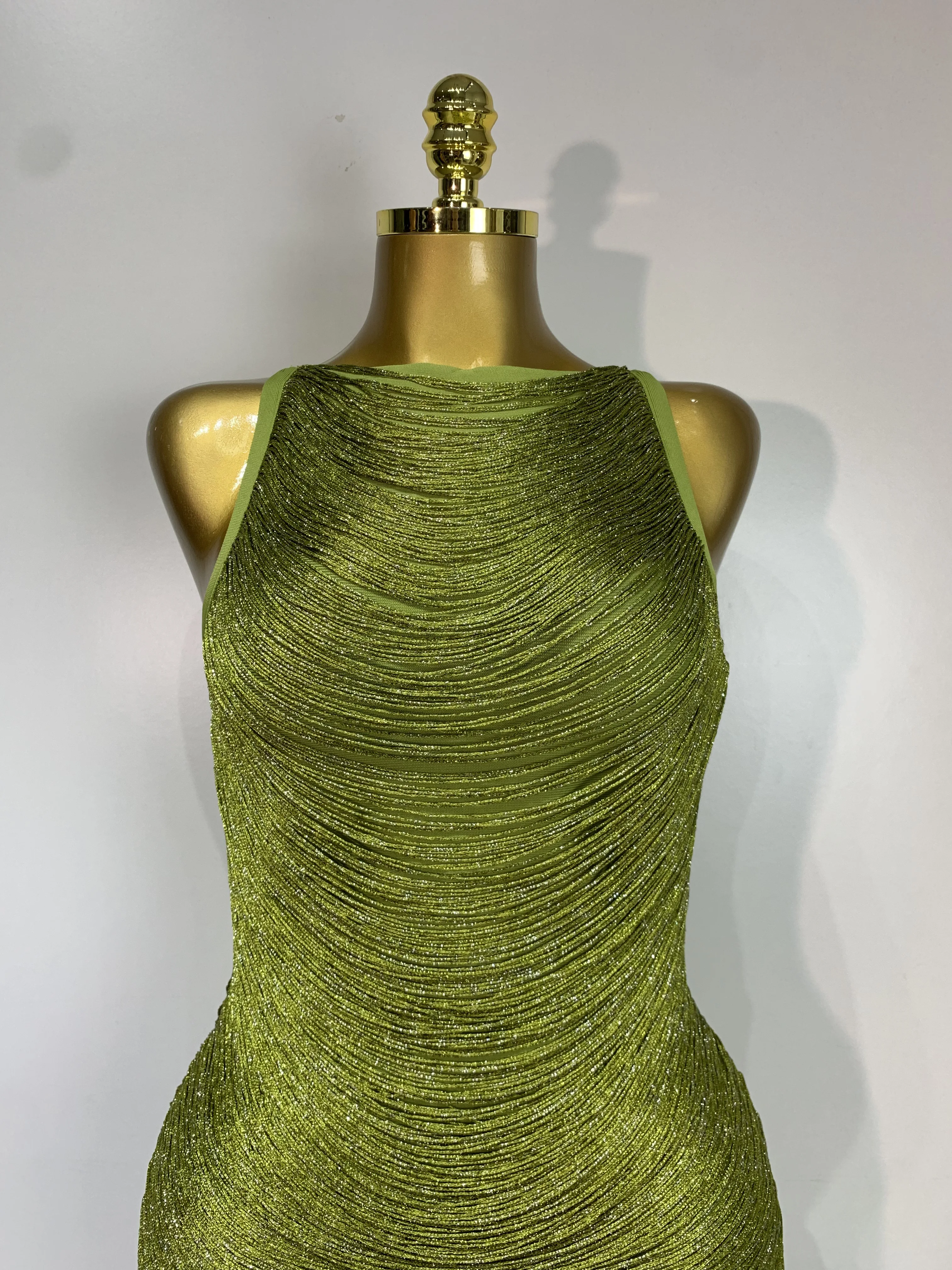 Women Sexy O Neck Sleeveless Gradient Tassel Mini Bodycon Bandage Dress Celebrity Elegant Evening Club Party Cocktail Dress