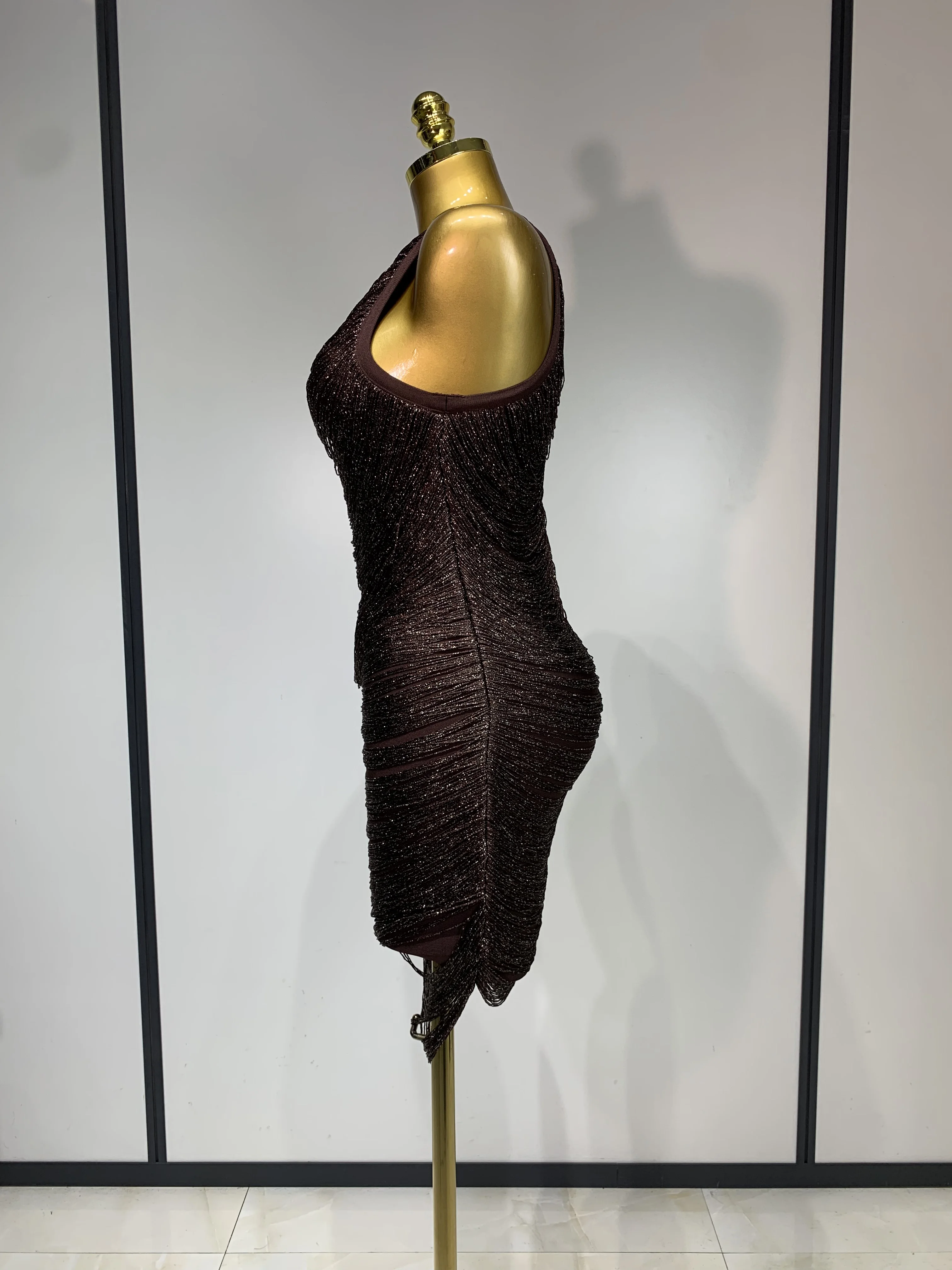 Women Sexy O Neck Sleeveless Gradient Tassel Mini Bodycon Bandage Dress Celebrity Elegant Evening Club Party Cocktail Dress