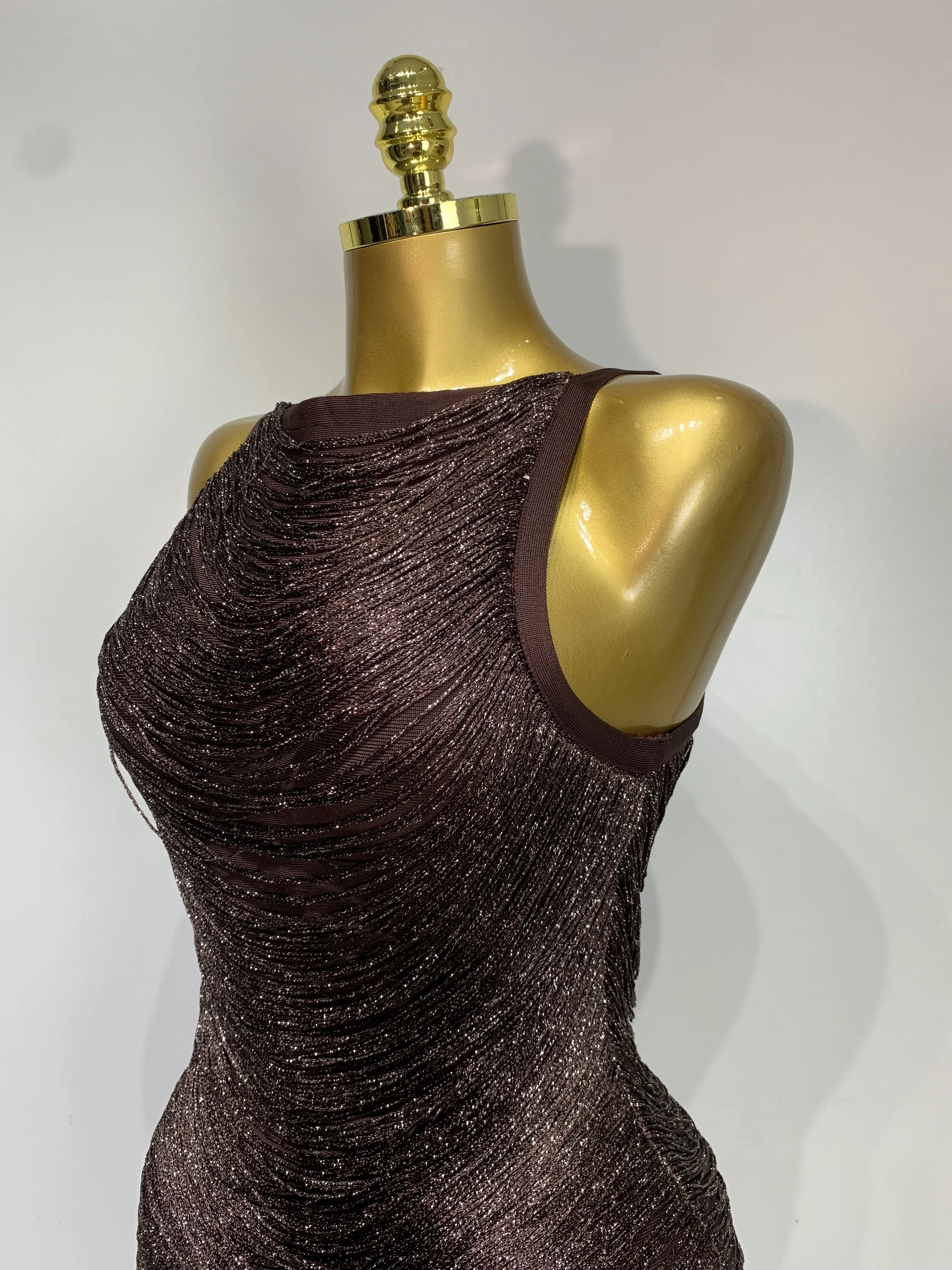 Women Sexy O Neck Sleeveless Gradient Tassel Mini Bodycon Bandage Dress Celebrity Elegant Evening Club Party Cocktail Dress