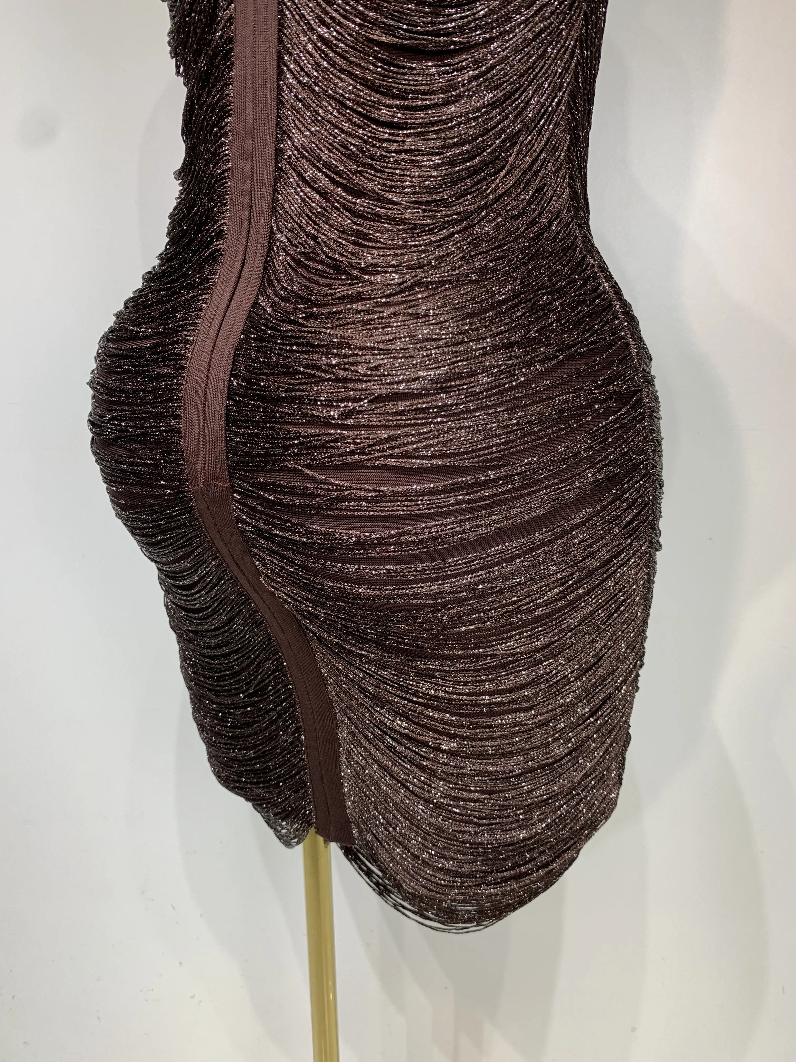 Women Sexy O Neck Sleeveless Gradient Tassel Mini Bodycon Bandage Dress Celebrity Elegant Evening Club Party Cocktail Dress