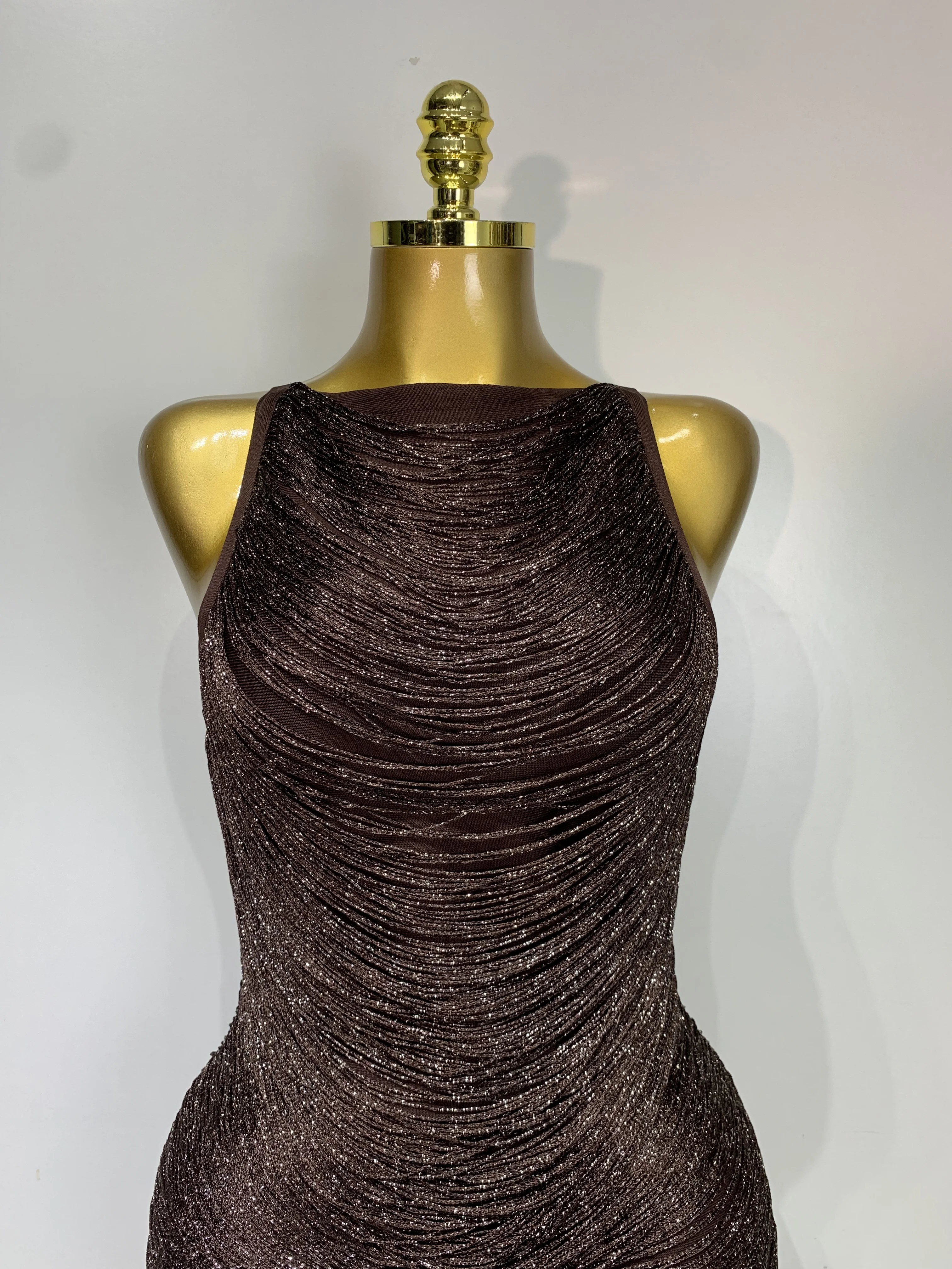 Women Sexy O Neck Sleeveless Gradient Tassel Mini Bodycon Bandage Dress Celebrity Elegant Evening Club Party Cocktail Dress