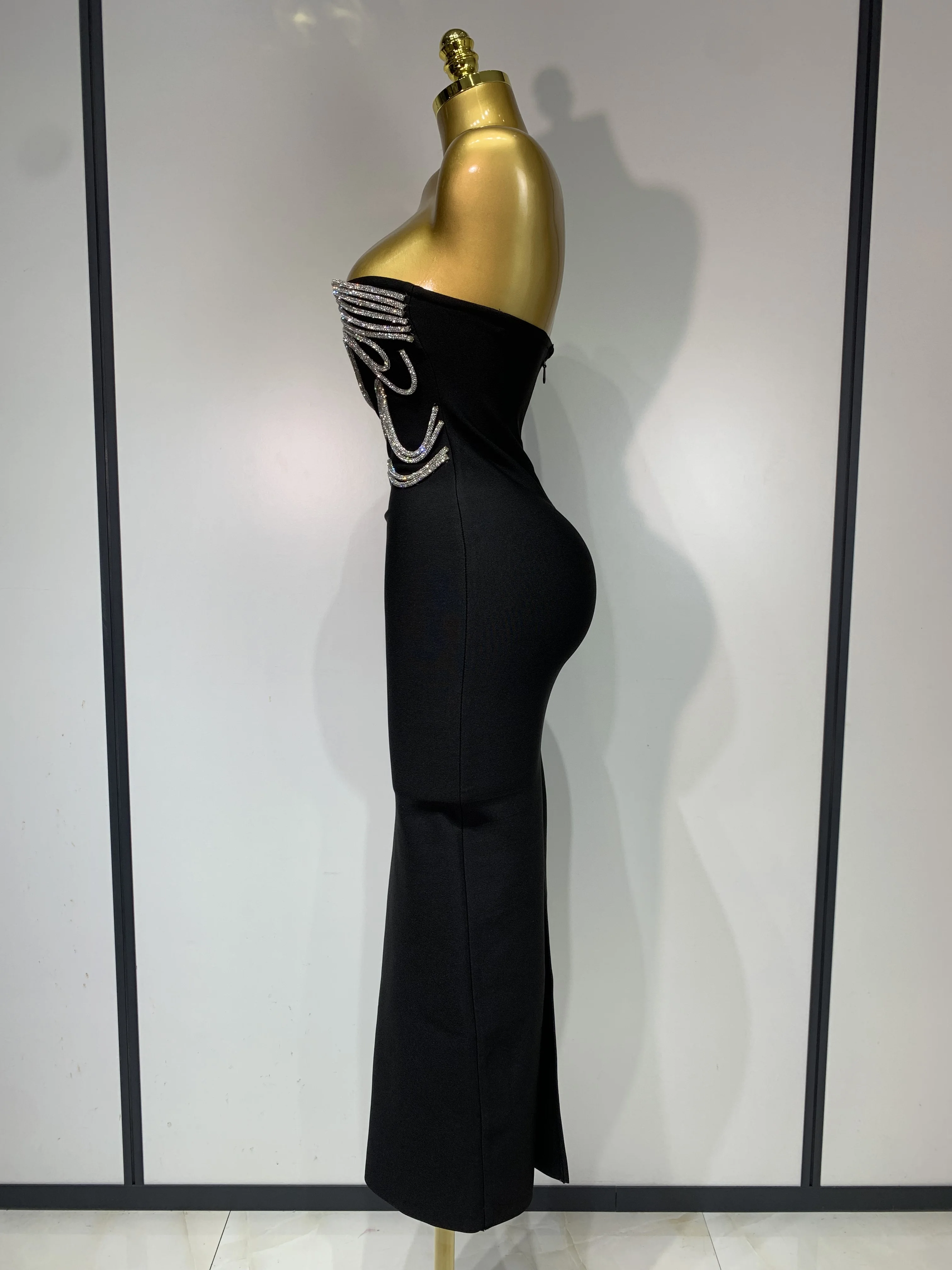 Women Sexy Strapless Diamond Lines Bodycon Bandage Long Dress Celebrity Red Carpet Dress Elegant Evening Birthday Party Dresses