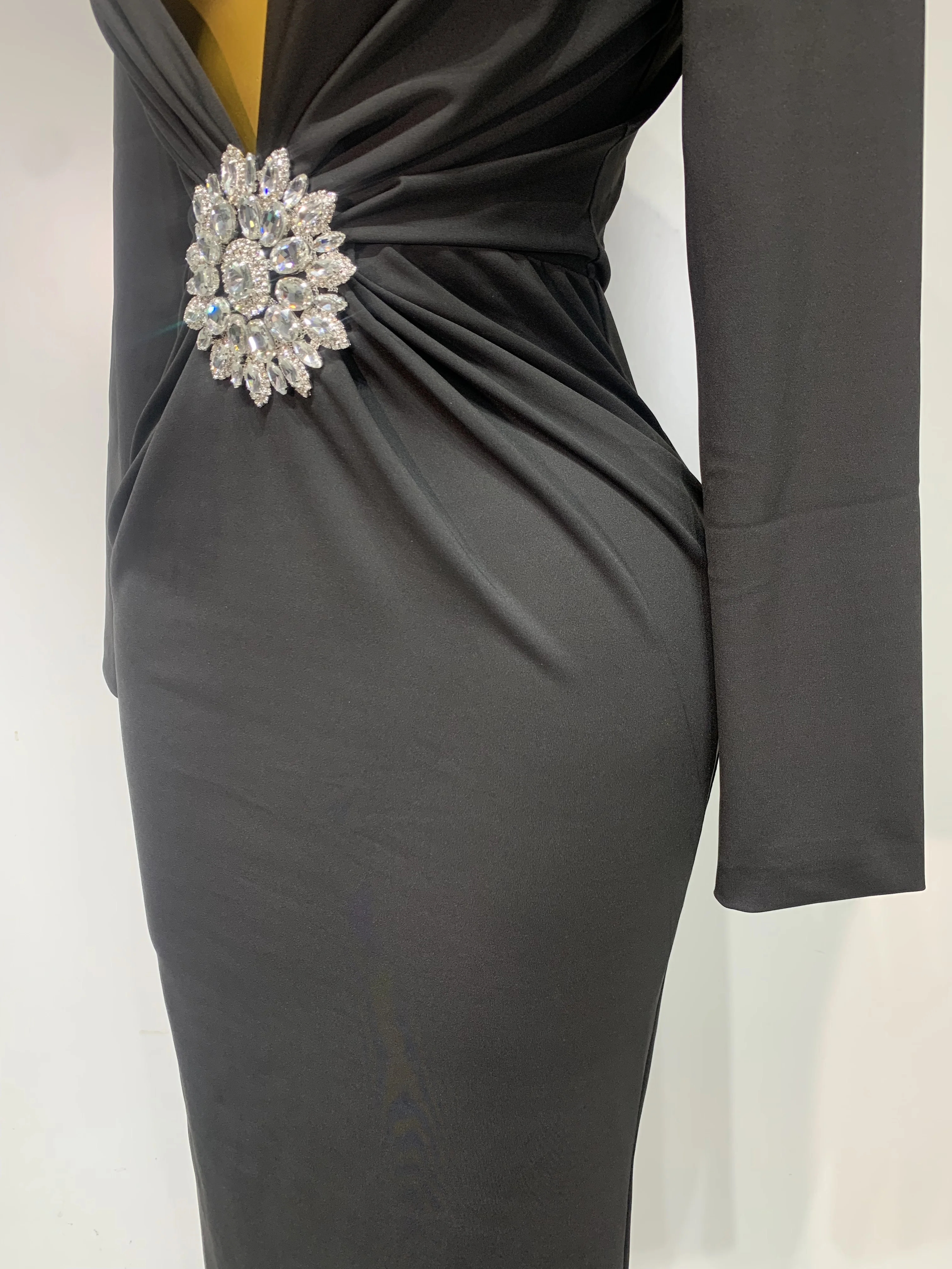 Women Long Sleeve Deep V-Neck Bodycon Long Dress Elegant Evening Party Club Celebrate Cocktail Outfit Luxuru Birthday Dress
