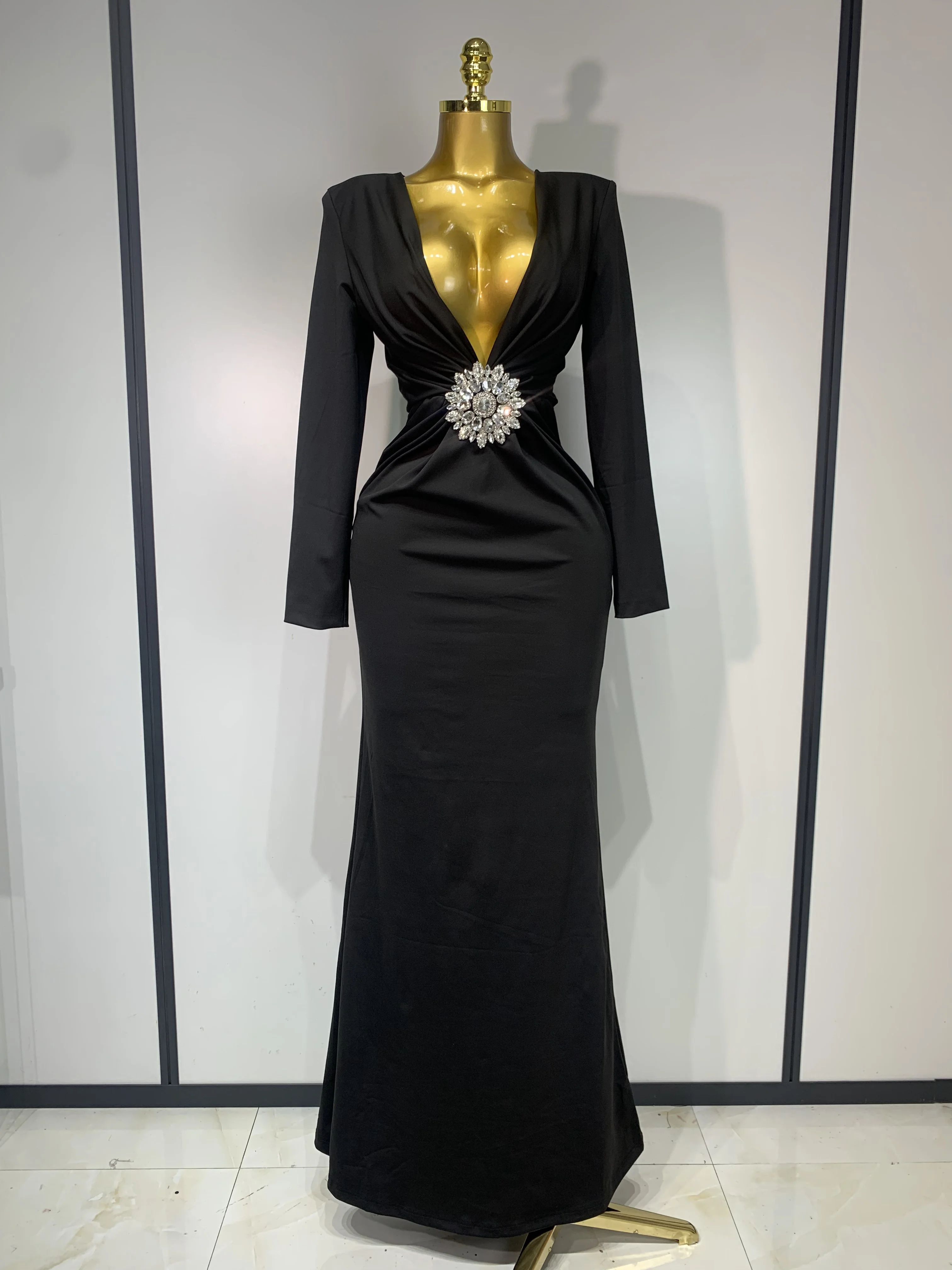 Women Long Sleeve Deep V-Neck Bodycon Long Dress Elegant Evening Party Club Celebrate Cocktail Outfit Luxuru Birthday Dress