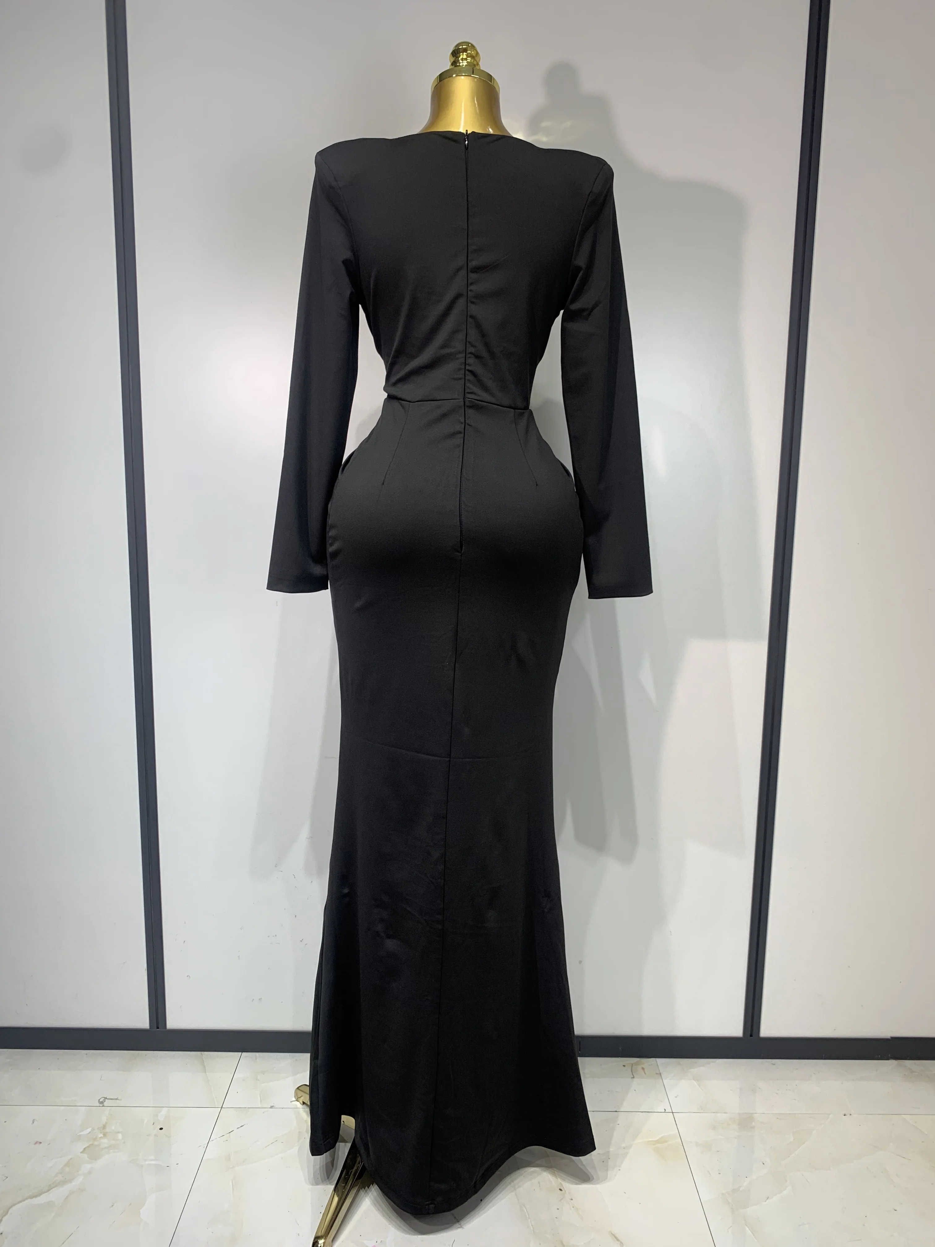 Women Long Sleeve Deep V-Neck Bodycon Long Dress Elegant Evening Party Club Celebrate Cocktail Outfit Luxuru Birthday Dress