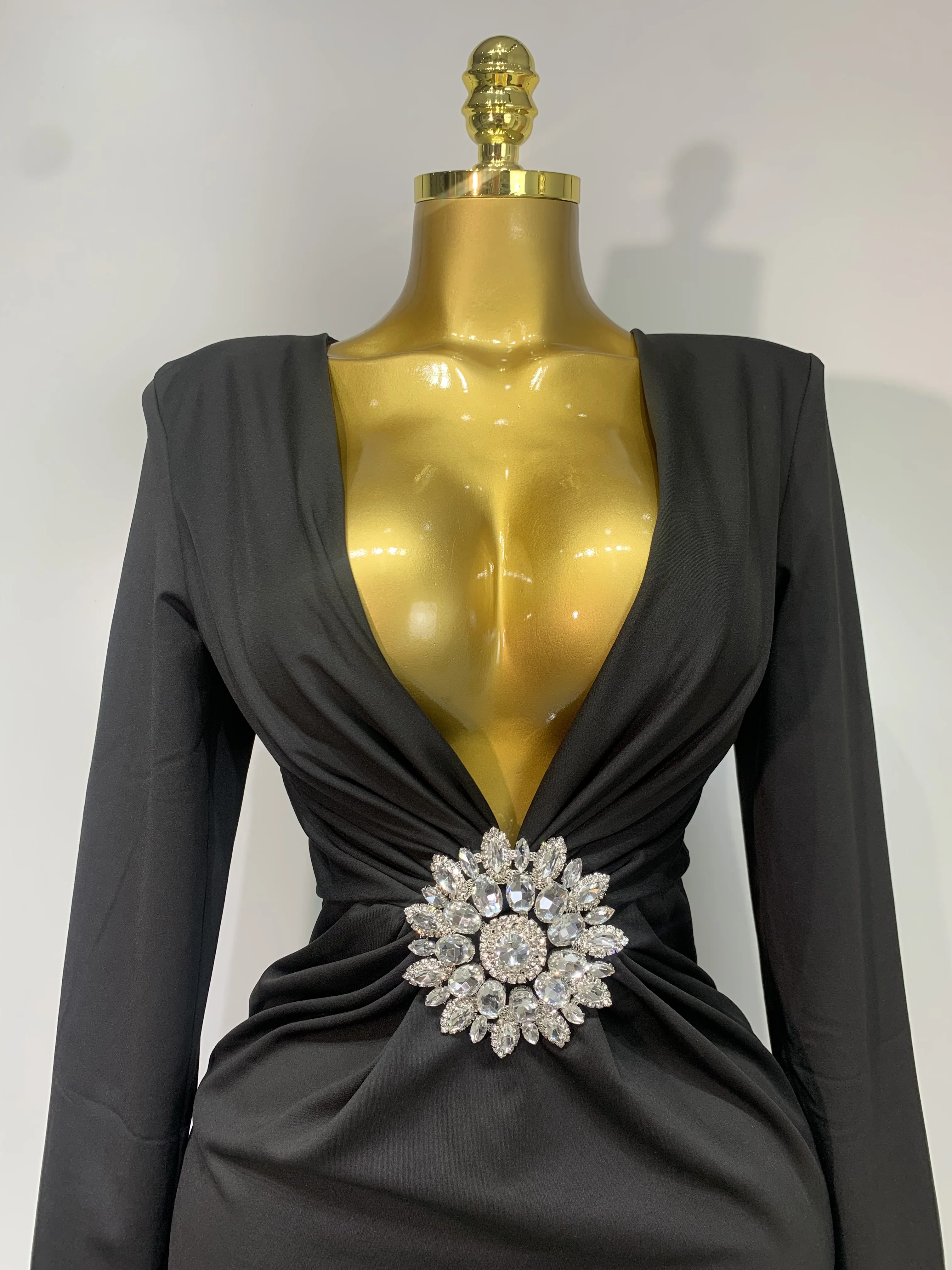 Women Long Sleeve Deep V-Neck Bodycon Long Dress Elegant Evening Party Club Celebrate Cocktail Outfit Luxuru Birthday Dress