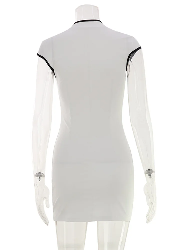 Huhugirl Mini Dresses Fashion Color Block Hollow Out Sleeveless Sheath Slim Bodycon Club Street Style Designed For Women Casual