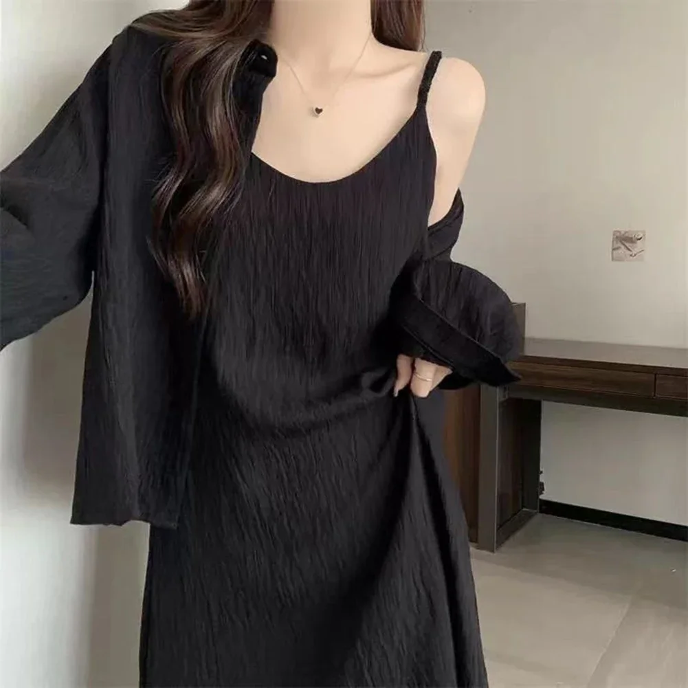 Women's Loose Sleeveless Suspender Dress With A-Line Shape Slim Folds And Ankle-Length Skirt Designed For Beach And Daily Wear