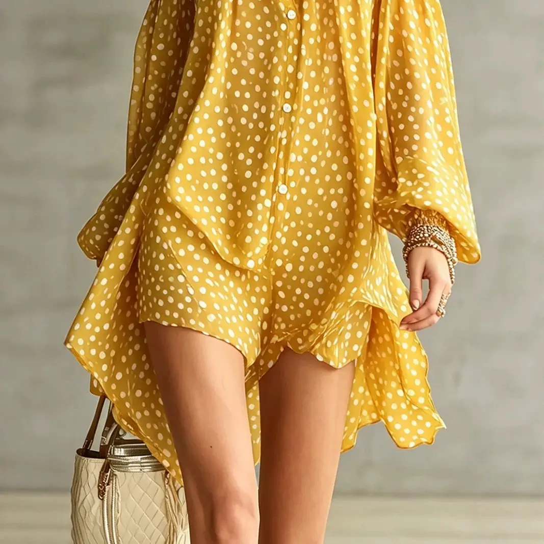 Women Polka Dot Party Cocktail Short Dress Halter Cold Shoulder Long Sleeve Loose Fit Evening Mini Dress Vestidos Mujer