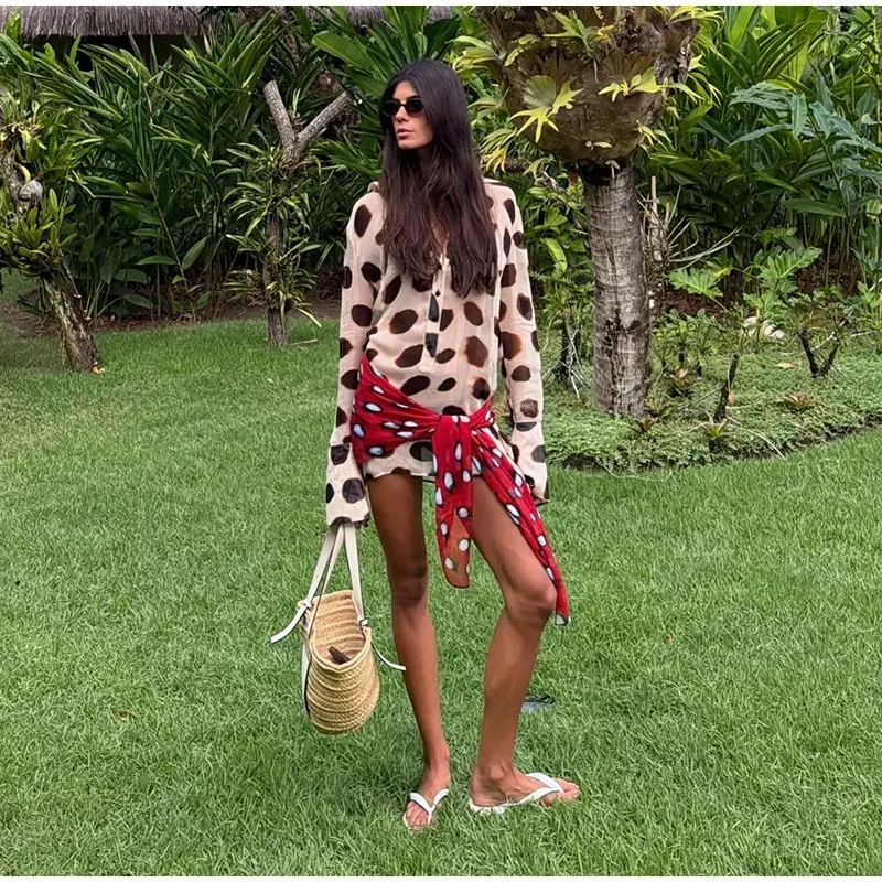 Casual Printed Shirt Mini Dress Women Full Sleeve Turn-down Collar Single Breasted Short Dresses Female 2026 Summer Lady Robe