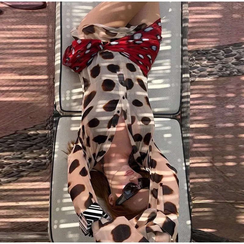 Casual Printed Shirt Mini Dress Women Full Sleeve Turn-down Collar Single Breasted Short Dresses Female 2026 Summer Lady Robe