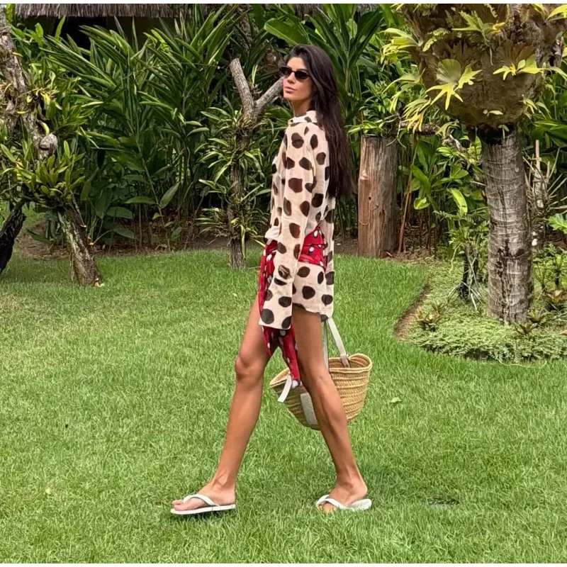 Casual Printed Shirt Mini Dress Women Full Sleeve Turn-down Collar Single Breasted Short Dresses Female 2026 Summer Lady Robe