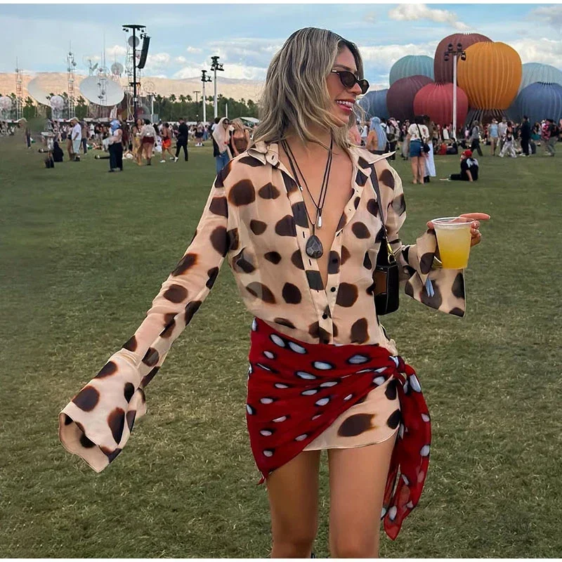 Casual Printed Shirt Mini Dress Women Full Sleeve Turn-down Collar Single Breasted Short Dresses Female 2026 Summer Lady Robe