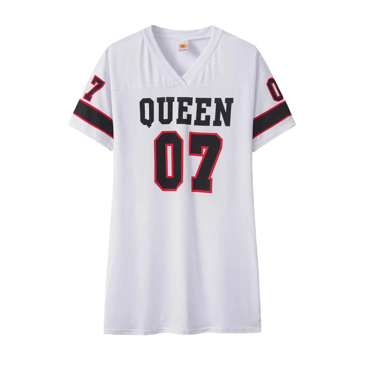 2026 New Fashion V-Neck Queen Letters Print Dress Short Sleeve Basketball Sporty Style Sexy Loose Female Clothing Streetwear
