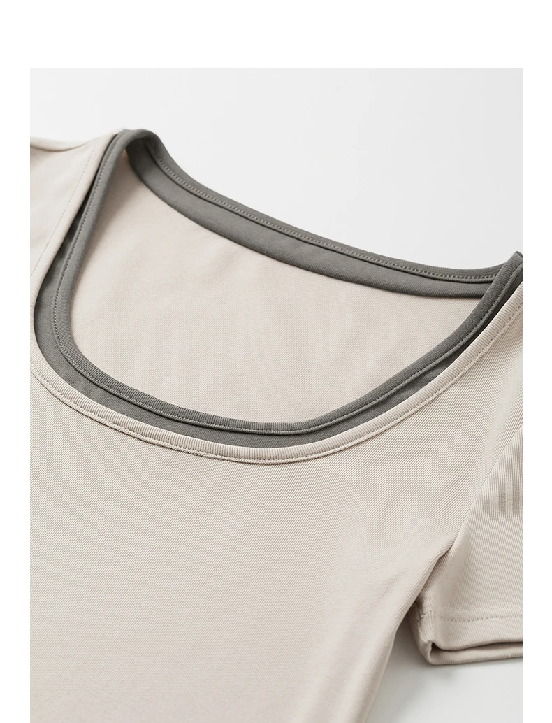 TOYOUTH Women Dress 2025 Spring New Fake Two Piece Slim Waist Contrasting Color Splicing U Neck Short Sleeve Mid Length Skirt