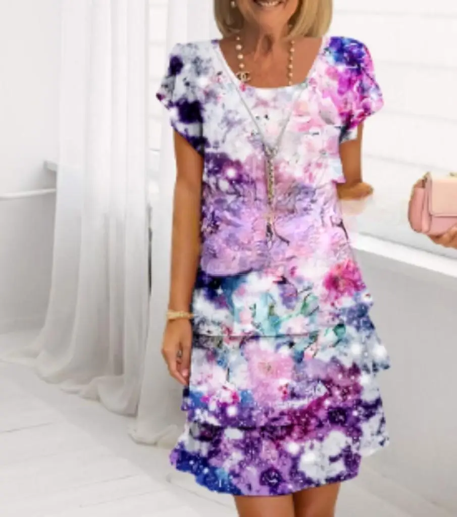 Women Loose Holiday Ruffles Befree Short Sleeve Midi Dress Large Big Summer Midi Floral Casual Dresses